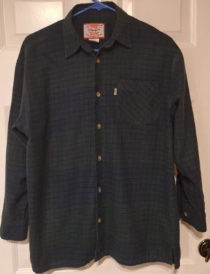 Camisa de franela vintage Levi's Boys abotonada azul verde pestaña blanca L 16/18 LS Foto 1 de 4