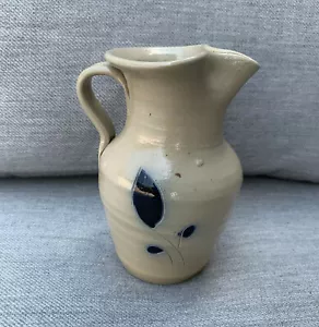 vintage pottery stoneware pitcher blue flower glazed elegant earthy - Picture 1 of 7