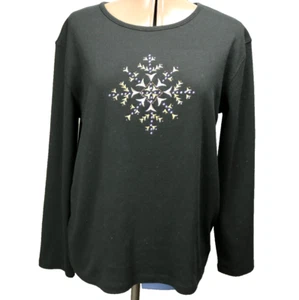 M & C Sportswear Embroidered Rhinestone Snowflake Long Sleeve Tee Shirt Black XL - Picture 1 of 24