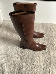 Croft and Barrow Braided Womens Knee High Boots Brown 6.5 M Square Toe side zip - Picture 1 of 10
