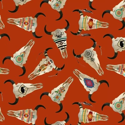 Tela Calavera Búfalo Algodón Terracota ELIZABETH 1/4 yarda SK123 Foto 1 de 4