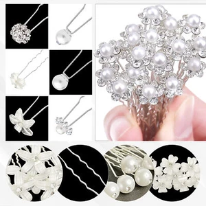 Diamante Floral Hair Pins Set Bridal Wedding Pins Bridesmaid Pearls Bridal Clip - Picture 1 of 46