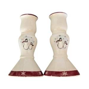 Set of 2 Royal Seasons Stoneware Snowman Candle Holders Sticks 5-1/4” - Picture 1 of 6