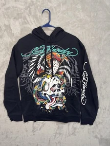 Ed Hardy Hoodie Skull & Eagle Graphic Sweatshirt Adult Small Black - Picture 1 of 8