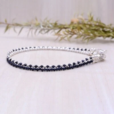 Zierlicher blauer Saphir facettierter runder Edelstein Silber gefüllte Perlen... - Bild 1 von 4