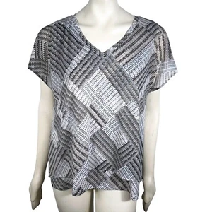 Dana Buchman grau schwarz geometrischer VNeck Bluse XL Stretch Karriere Freizeit Arbeitskleidung - Bild 1 von 10