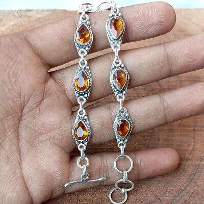 Pulseras de citrino de plata de ley 925 hechas a mano piedras preciosas mujeres joyería P#373 Foto 1 de 4