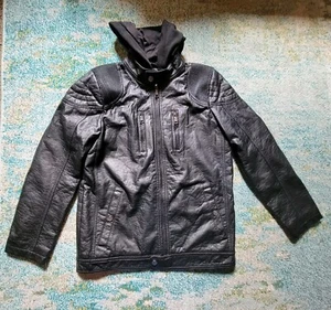 Urban Republic Boys Faux Leather Full Zip Hoodie Black Size XL (18/20) - Picture 1 of 19