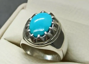 Natürlicher 7 Karat Neshapuri Feroza Sterlingsilber 925 Handarbeit Türkis Herren Ring - Bild 1 von 12