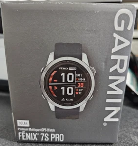 NEW Garmin fenix 7S Pro Solar Silver GPS Watch with Graphite Band 010-02776-00 - Picture 1 of 6