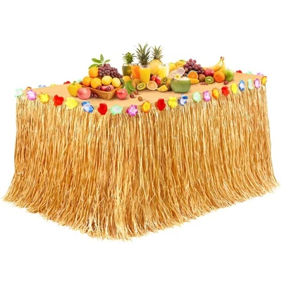 Falda de mesa de hierba hawaiana Luau de 9 pies x 29,5 pulgadas con flo... Foto 1 de 4