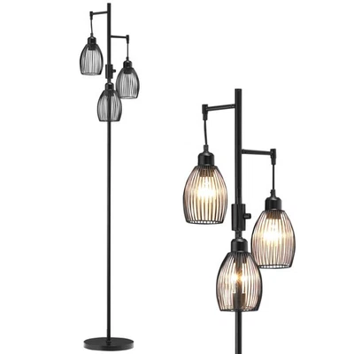 HOMCOM Industrial 3-Light Floor Lamp Dimmable Standing Lamp for Living Room