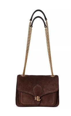 Ralph Lauren Pequeño Bradley Bolso Convertible Gamuza Bolso de Hombro Marrón/Dorado Hardwar Foto 1 de 4