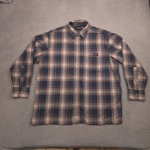 Dickies Mens XL Button Up Shirt Blue Brown Plaid Long Sleeve Workwear Casual - Picture 1 of 10