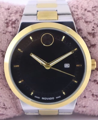 Casual MOVADO Quartz Black Dial 'Date' Men Watch "Keep Good Time" Steel Band - Image 1 of 4
