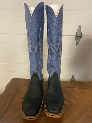 Botas de cowboys masculinas Olathe couro especial vamp com pele infantil Bellflower Tops 9.5D - Imagem 1 de 4