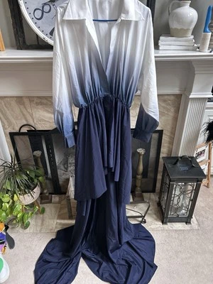 NUEVO NUEVO CON ETIQUETAS $215 NORMA KAMALI Hi Low super BK NK Camisa Acampanada Vestido Azul Ombre S M L Foto 1 de 4