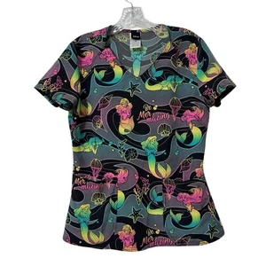 Disney Ariel Little Mermaid Women's 2-Pocket STRETCH V-Neck Scrub Top S - Picture 1 of 8