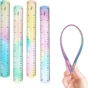 4 Pieces Flexible Ruler 12 Inch / 30 Cm Bendable Soft Plastic Ruler Colorful Sha - Picture 1 of 7