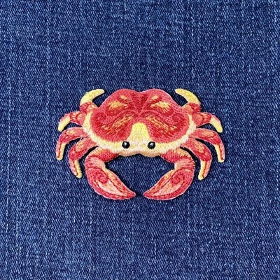 PATCH PARLOR Crab Applique Patch - Cute Embroidered Crustacean Badge 2.75" (Iron On)