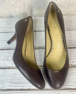 CLEANED Size 10 B COACH Leather Pumps Heels Shoes Chocolate Brown - Picture 1 of 17