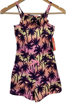 NWT Wonder Nation Girls Sz XS 4-5 Shorts Romper Beach Cover Tropical Palm Trees - Image 1 of 4