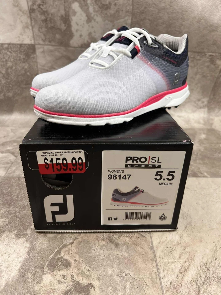 Zapatos de golf deportivos FootJoy Pro SL para mujer blancos/azul marino/rosa 98147 Foto 1 de 1
