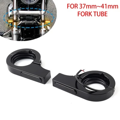 Black Motorcycle Fork Turn Signal Light Indicator Amber For Harley touring LED - Image 1 of 4