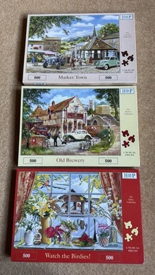 3 x HOP 500 Piece Jigsaw Puzzles ~ Market Town Old Brewery & Watch the Birdies - Image 1 of 4