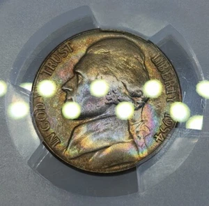 1954 Jefferson Nickel PCGS MS65 Rainbow Toned Gorgeous Coin - Picture 1 of 6