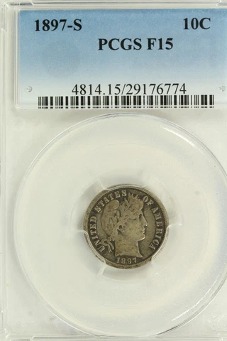 1897-S Barber Dime : PCGS F15 Cover