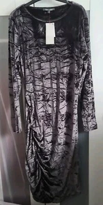 Next Ladies Grey Long Sleeved Crushed Velvet Long Sleeve Dress Size 18 BNWT - Picture 1 of 6