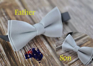 Father Son Match 100% Cotton Handmade Matte SILVER GREY Bow Tie Bowtie Wedding - Picture 1 of 23