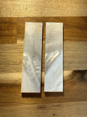 ESCALAS DE CUCHILLO de madreperla blancas lisas genuinas u otras artesanías un par W2 Foto 1 de 4