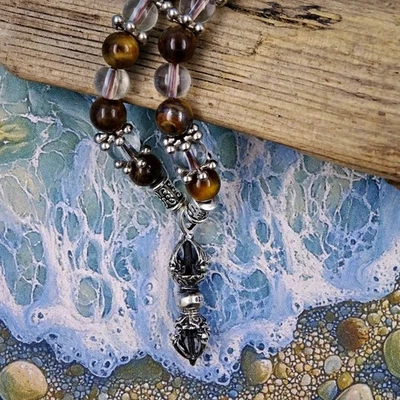 Vajra Dorje Rayo Colgante Collar Cuentas Tibetano Plata 925 Foto 1 de 4