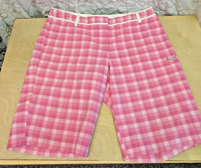Pantalones cortos de golf Puma para mujer talla 10 rosa blanco bermudas tiro medio cuadros Foto 1 de 4