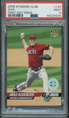 Topps Stadium Club 2008 edición del primer día #140 Max Scherzer 352/599 radiocontrol como nuevo PSA 9 Foto 1 de 2