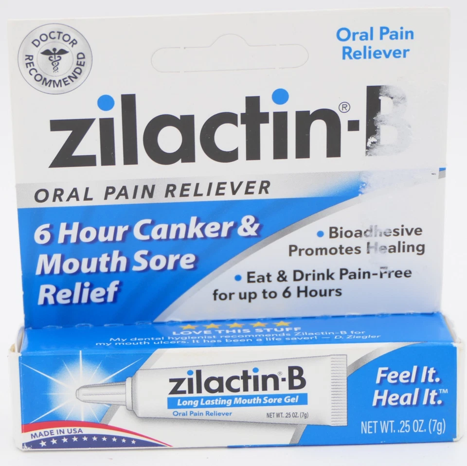 Gel analgésico oral Zilactin-B 6 horas alivio de dolores bucales y anclavizados 0,25 oz caducidad 2027 Foto 1 de 3