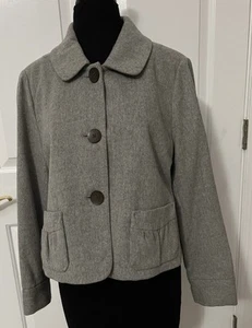 Eddie Bauer Women's Blazer Crop Jacket Gray Wool Blend Three Button SZ 14 PETITE - Picture 1 of 6