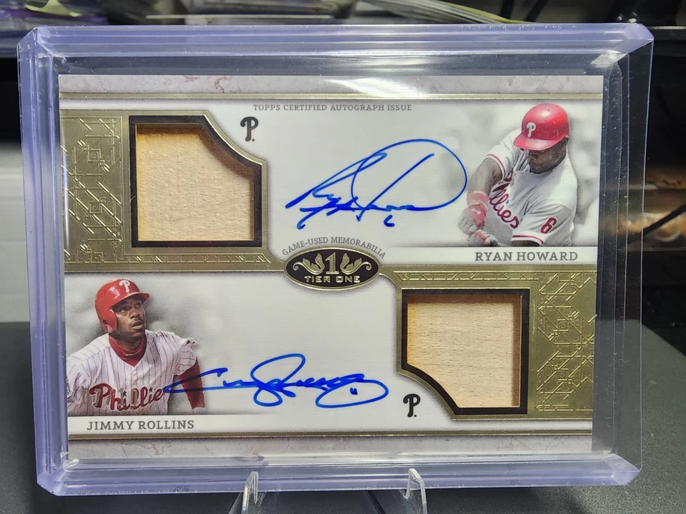 Tarjeta automática #7/10 Topps Tier One Ryan Howard & Jimmy Rollins 2024 doble bate Foto 1 de 3