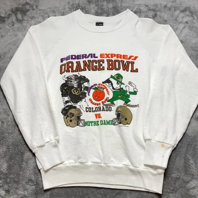 Vintage Colorado Buffaloes Notre Dame Fighting Irish Sweatshirt Mens Small White - image 1 of 4