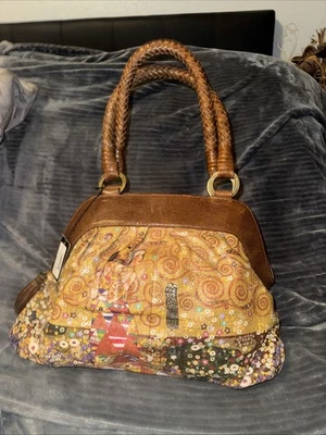 Vintage ICON Klimt Tree Of Life Woman’s Pleated Satchel Genuine Leather - Image 1 of 4