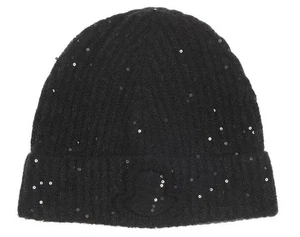 NEU MONCLER SCHWARZ LOGO WOLLE KASCHMIR PAILLETTEN BEANIE MÜTZE ONE SIZE - Bild 1 von 7