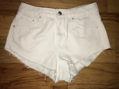 Pantalones Cortos Topshop Kiri Para Mujer Blanco Denim Cintura Alta Súper Cortos Talla 8 EE. UU. *Cremallera Foto 1 de 4