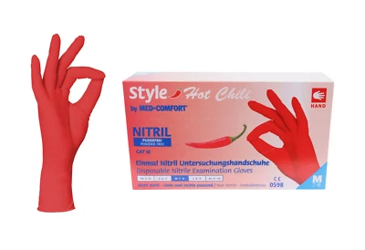 AMPRI Med Comfort Style Einweghandschuhe Einmalhandschuhe Nitril Chili Rot XS,S,M,L,XL