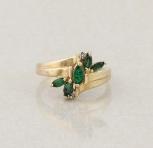 10k Yellow Gold Natural Emerald & Diamond Ring Size 6 1/2 - Picture 1 of 7