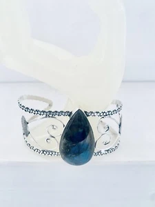 Brazalete enchapado en plata y labradorita 20 cm joyas de piedras preciosas - Imagen 1 de 4