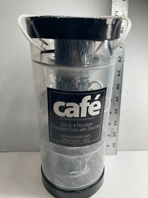 4 tazas y platillos espresso de porcelana nuevos con estampado de cebra blanco y negro Foto 1 de 4