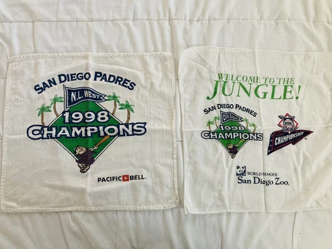 Set of 2 1998 SAN DIEGO PADRES NL & Division Champions MLB Baseball Rally Towels Cover