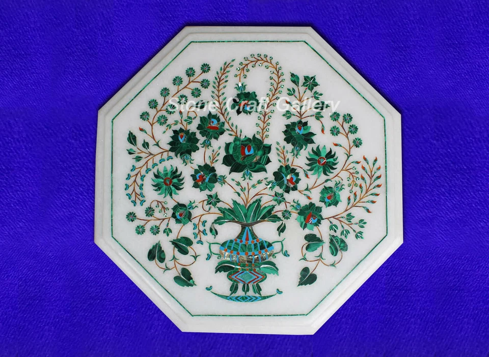 15" Marble Side End Table top handmade inlay semi precious stones Work - Image 1 of 1